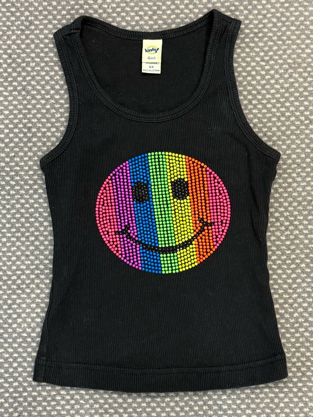 Kavio Girls Black Tank Top with Rainbow Smiley Design